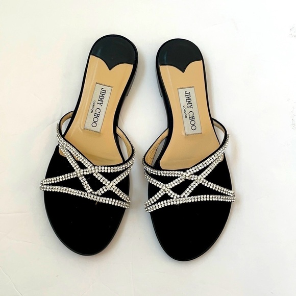 Jimmy Choo Black and Silver Flats - Picture 1 of 7